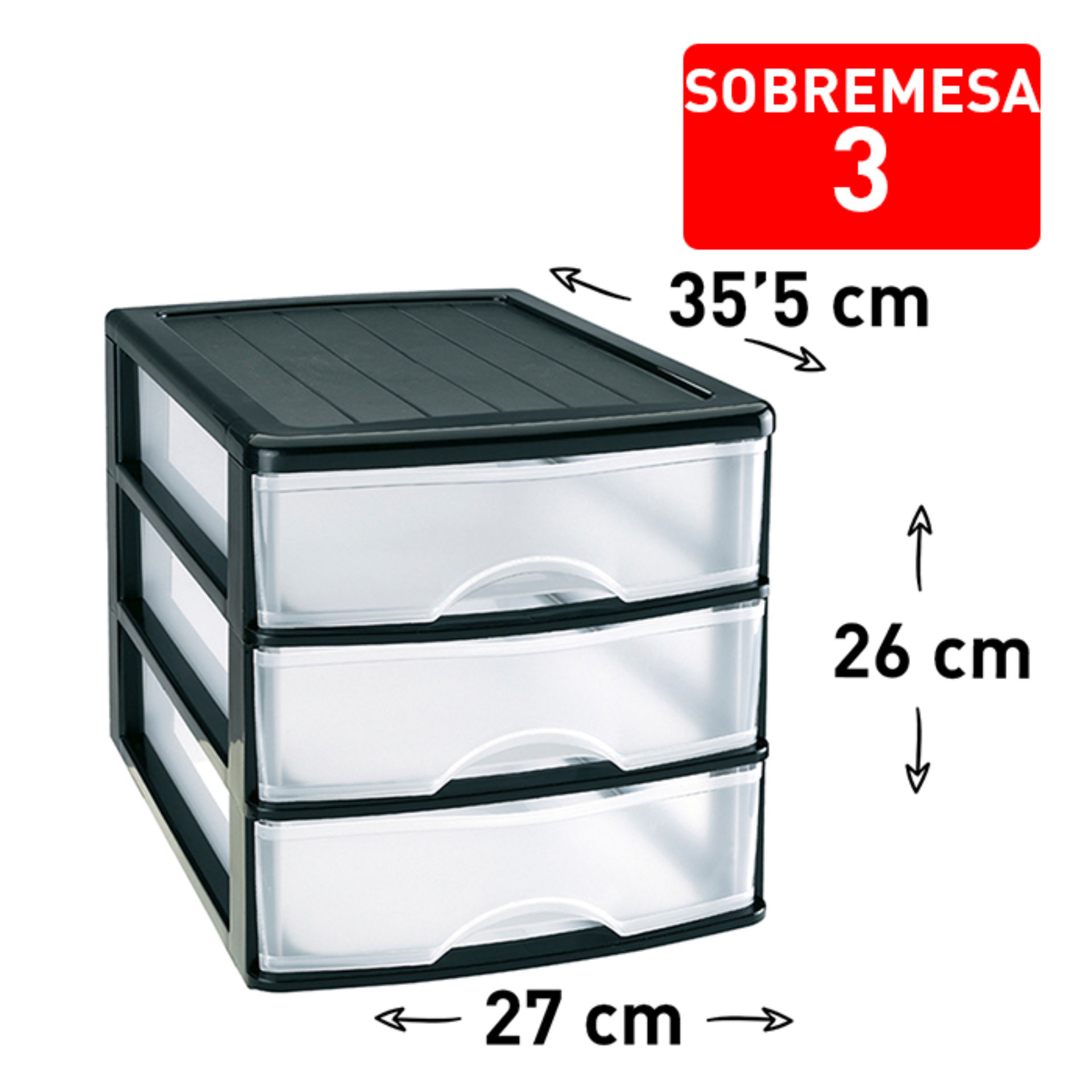 CASSETTIERA DA SCRIVANIA 3 CASSETTI NEROPlastic Forte