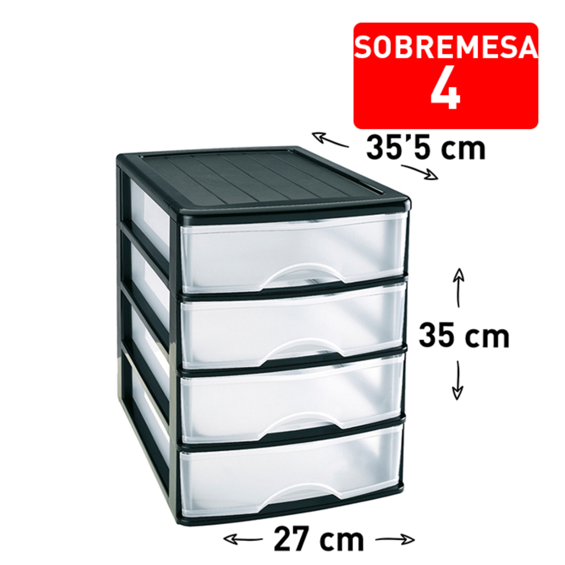CASSETTIERA DA SCRIVANIA 4 CASSETTI NEROPlastic Forte
