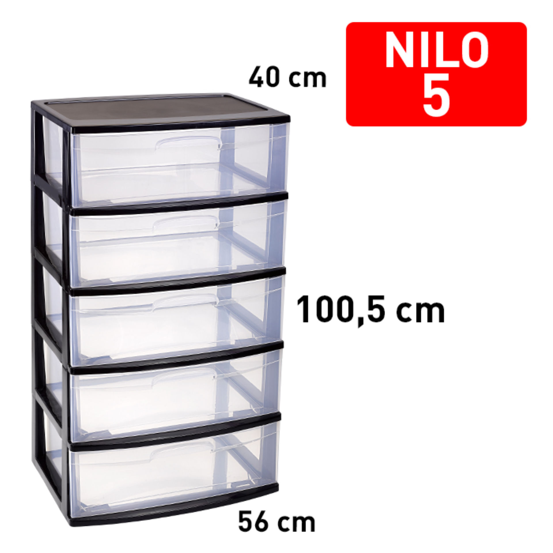 CASSETTIERA NILO 5 CASSETTI - NEROPlastic Forte