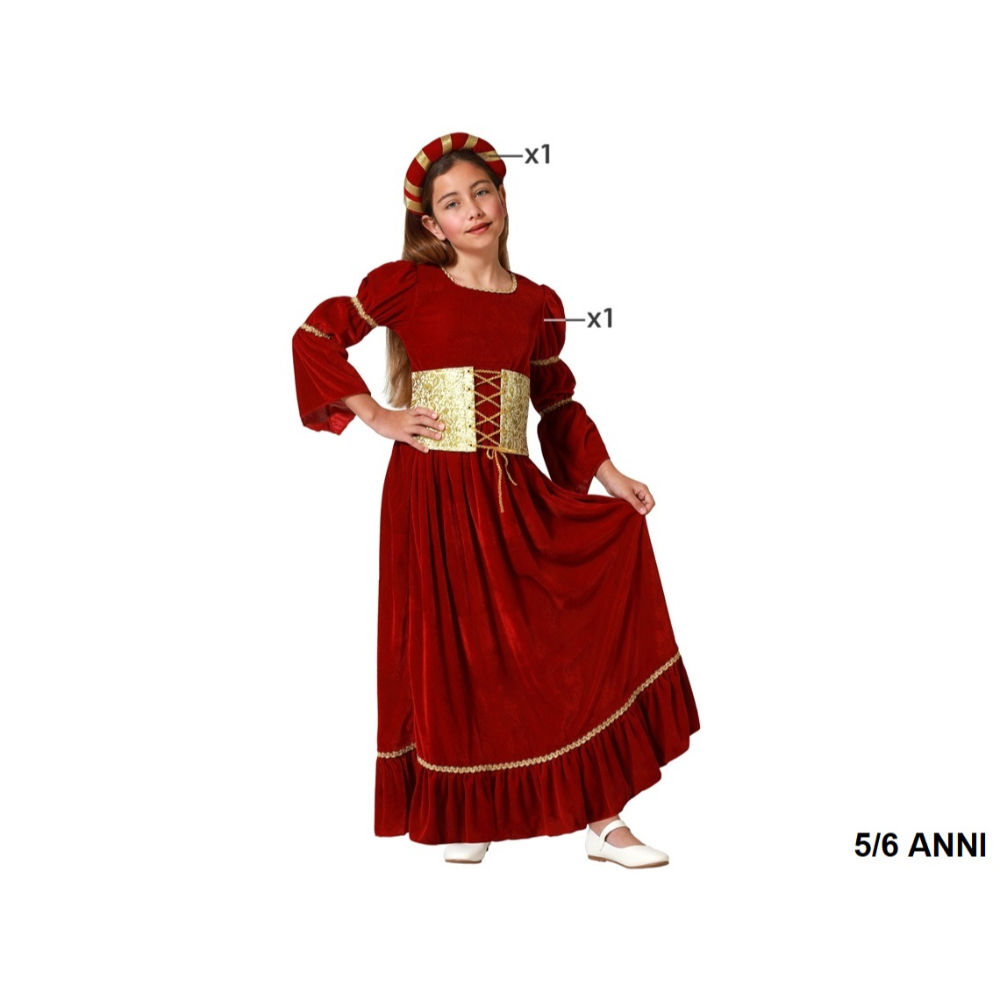 Atosa - Costume Regina Medievale Rosso - 5/6 AnniAtosa