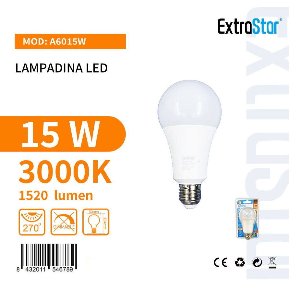 Lampadina LED E27 15W 1520LM - Luce Calda 3000KExtrastar