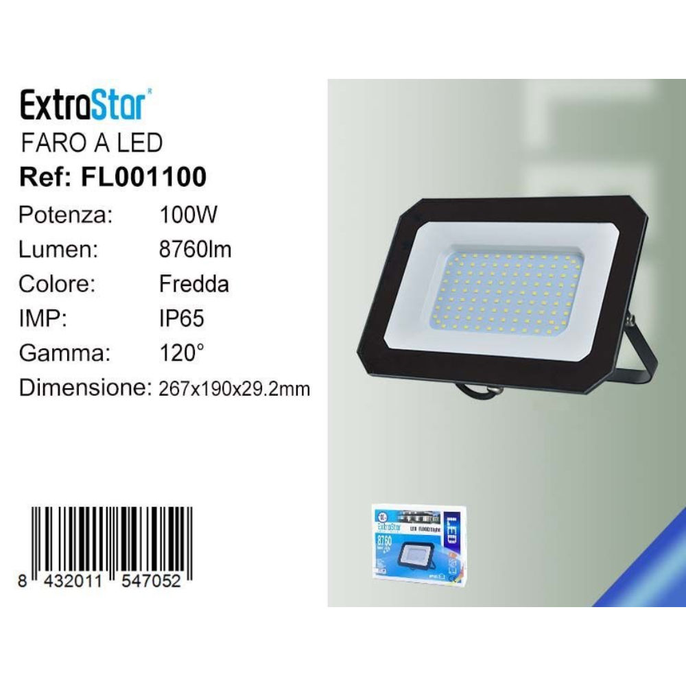 Faro a LED 100W - 8760LM - 6500K Luce FreddaExtrastar