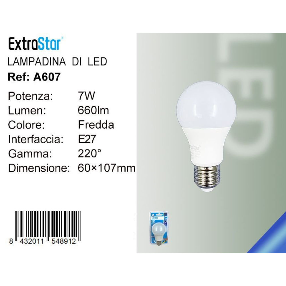 Lampadina LED E27 7W 660LM - Luce Fredda 6500KExtrastar