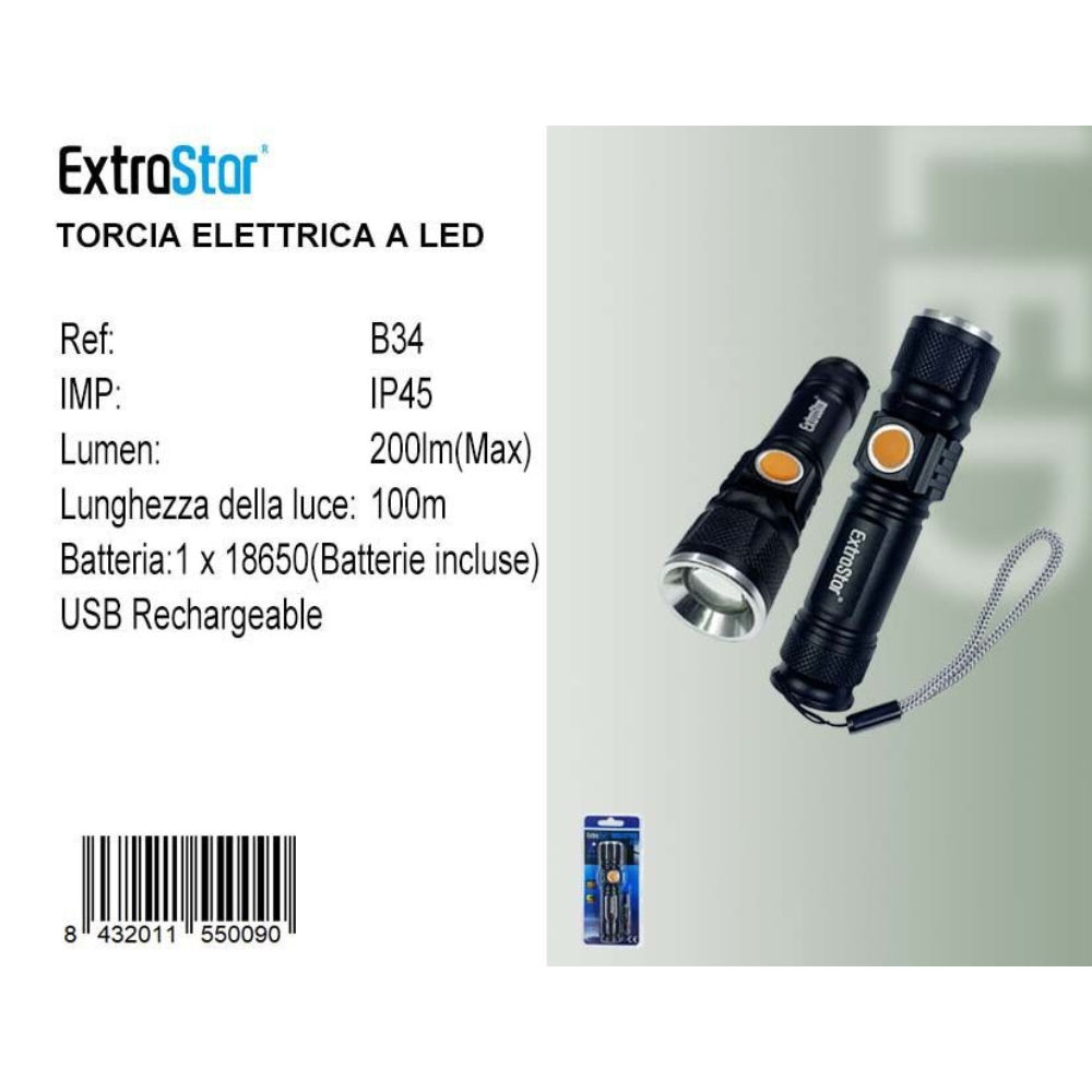 Torcia a LED Ricaricabile - Max 200mlExtrastar