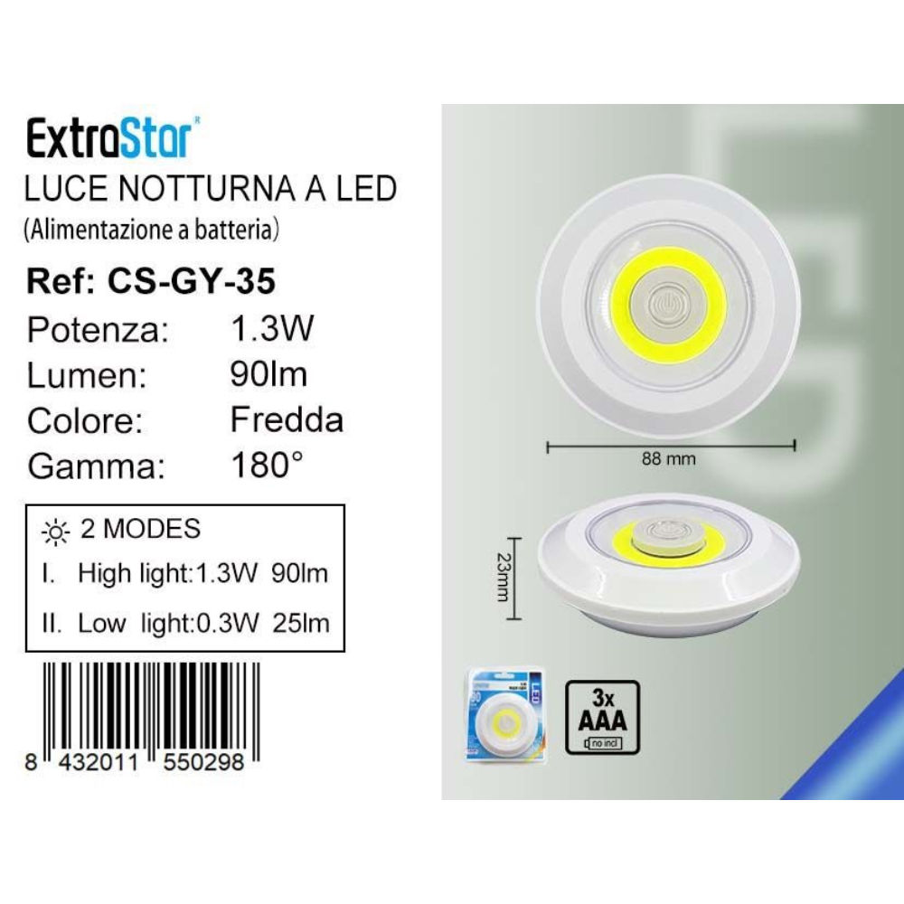Lampada Notturna a LED A LED Max 1.3W 90LM  - Luce Fredda 6500KExtrastar