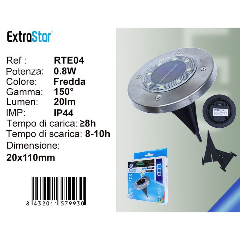 FARETTO SOLARE DA GIARDINO RTE04 - 0.8W - 6500KExtrastar