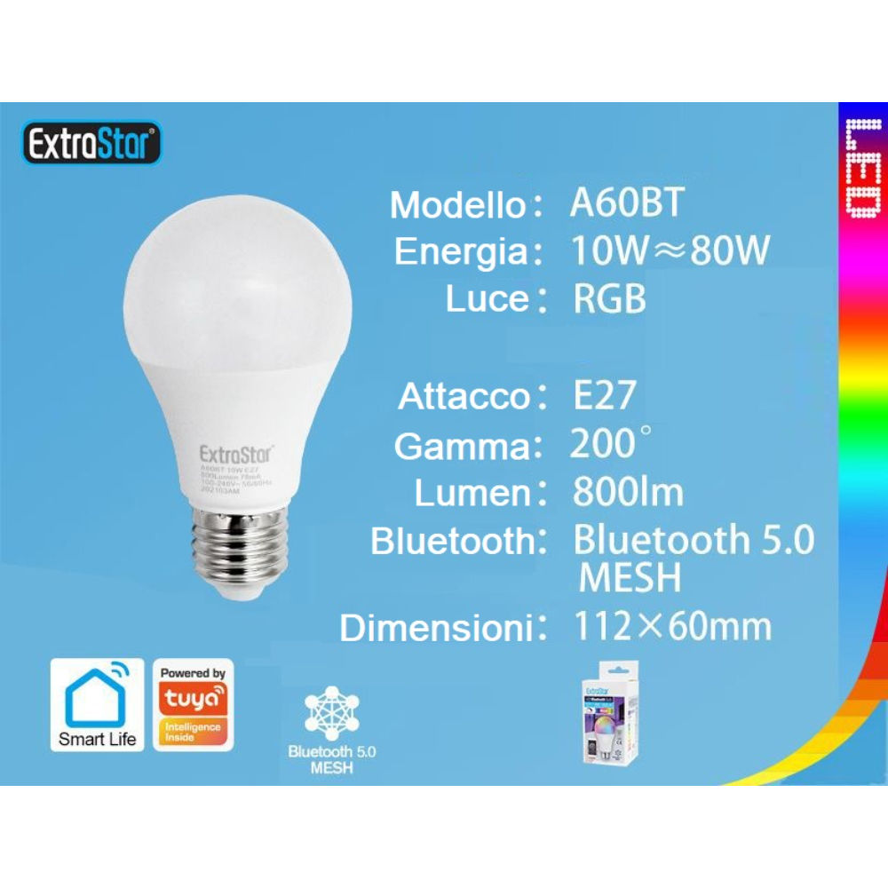Lampadina LED E27 Bluethoot 10W 800lm - Luce RGBExtrastar