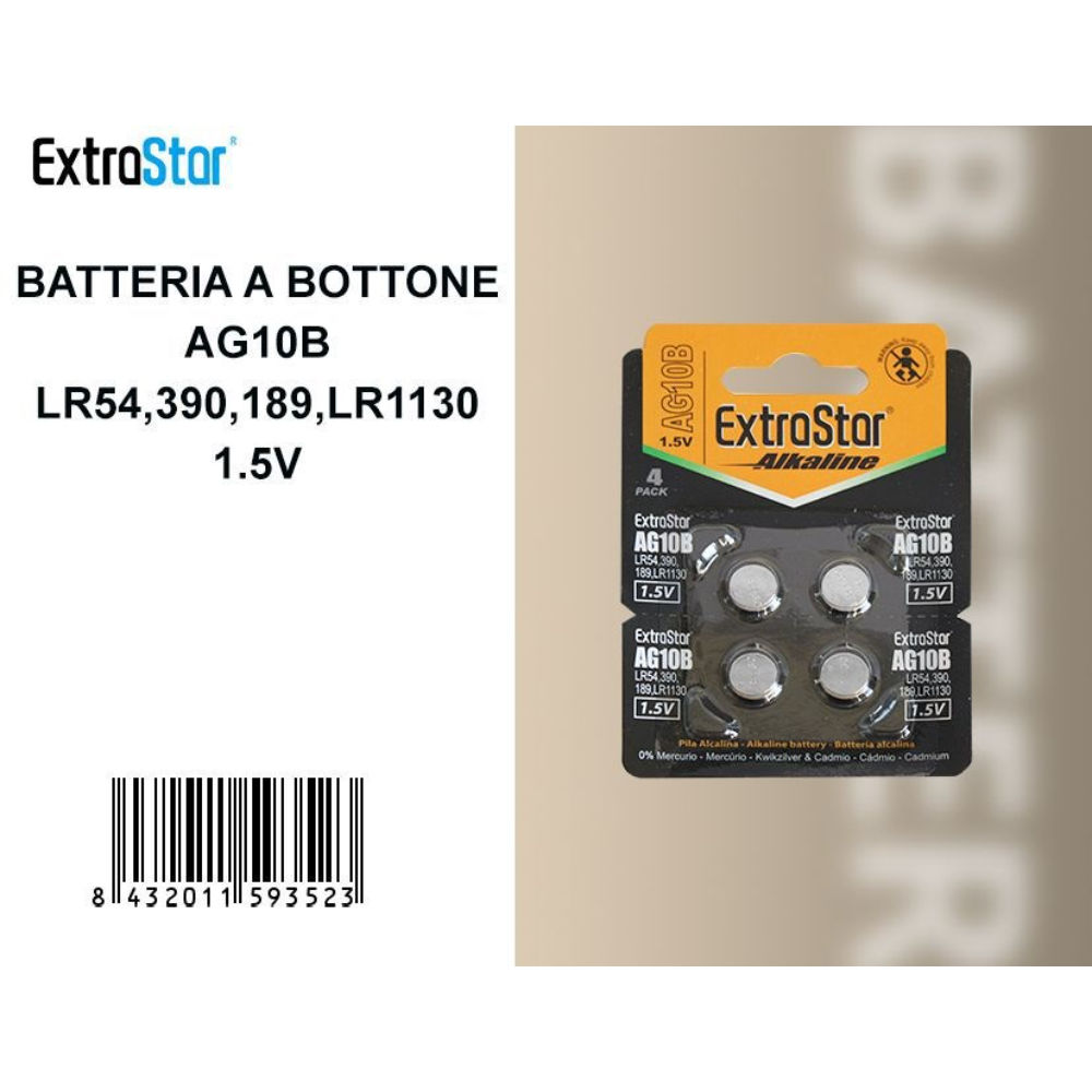 ExtraStar Batteria a Bottone AG10B 1.5V - 4pzExtrastar