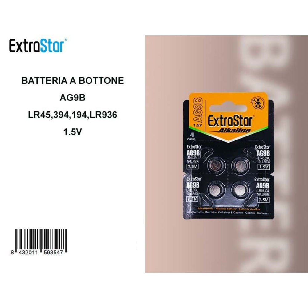 ExtraStar Batteria a Bottone AG9B 1.5V - 4pzExtrastar