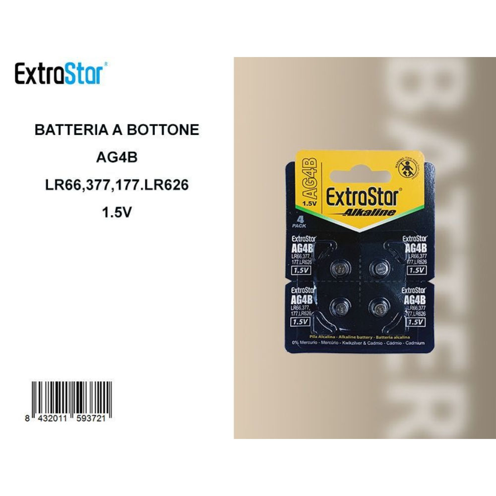 ExtraStar Batteria a Bottone AG4B 1.5V - 4pzExtrastar