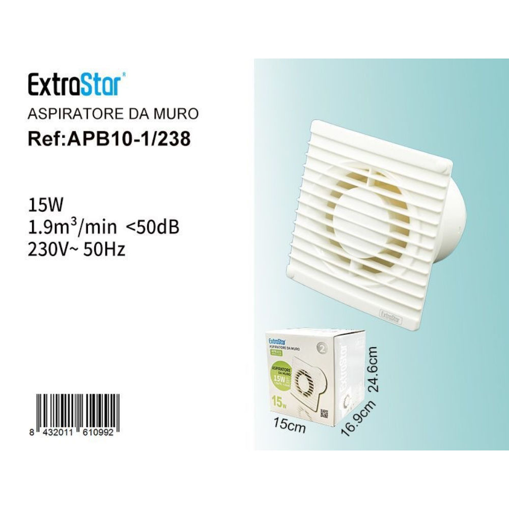 Aspiratore da Muro Ultra-Sottile 15W 1,9m³/min <50dBExtrastar