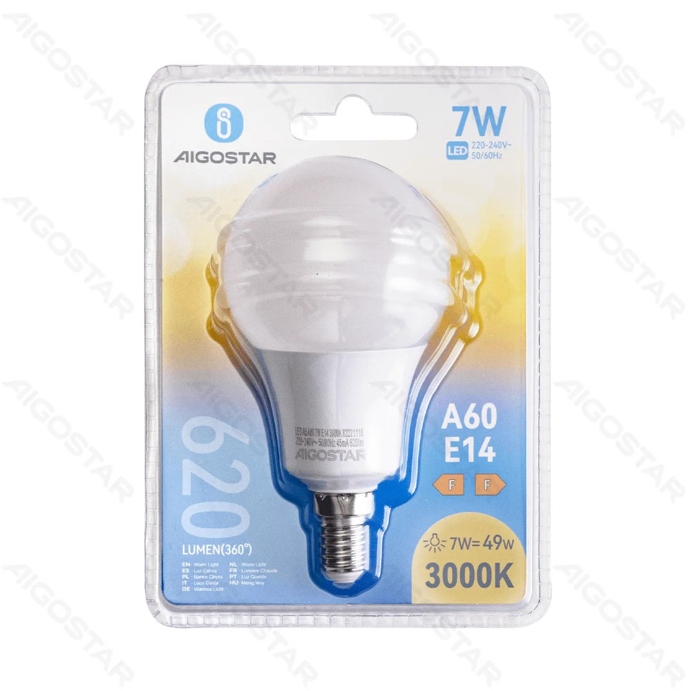 LAMPADINA LED A60 E14 7W - LUCE CALDA - 620LMAigostar