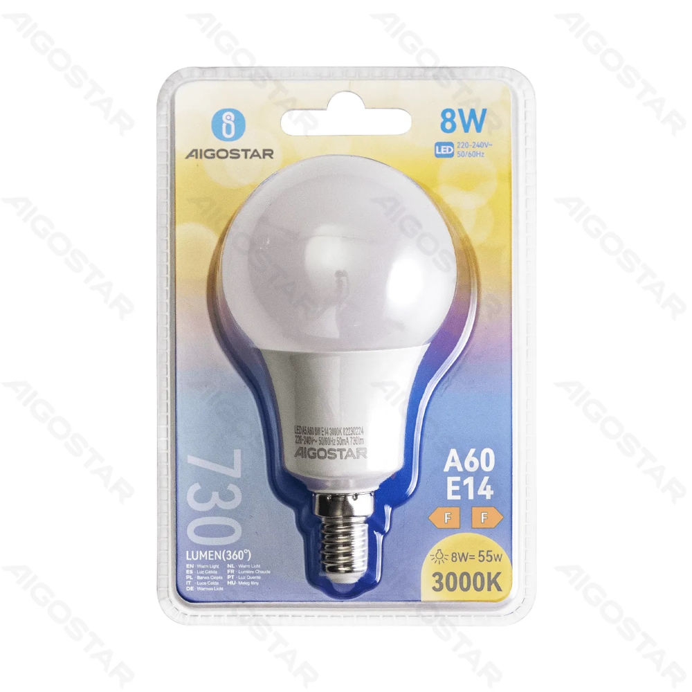LAMPADINA LED A60 8W E14 - LUCE CALDA - 730LMAigostar
