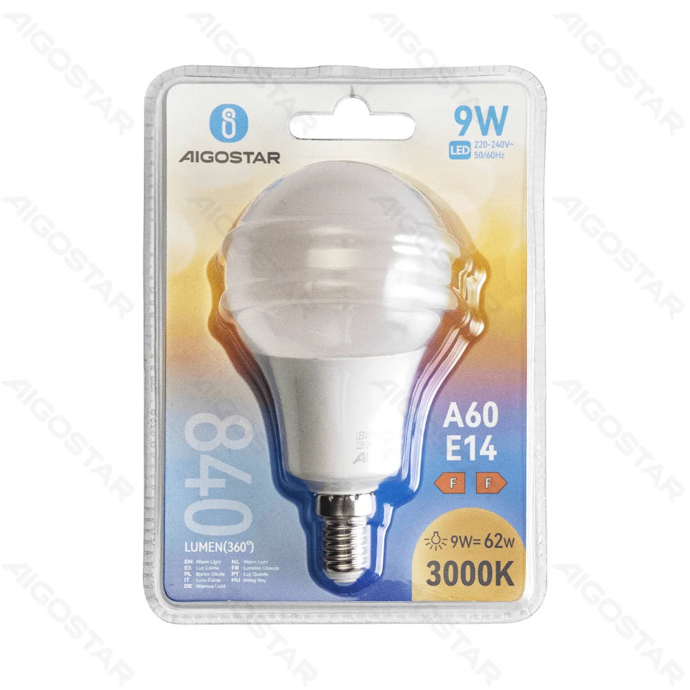 LAMPADINA LED A60 E14 9W - LUCE CALDA - 840LMAigostar