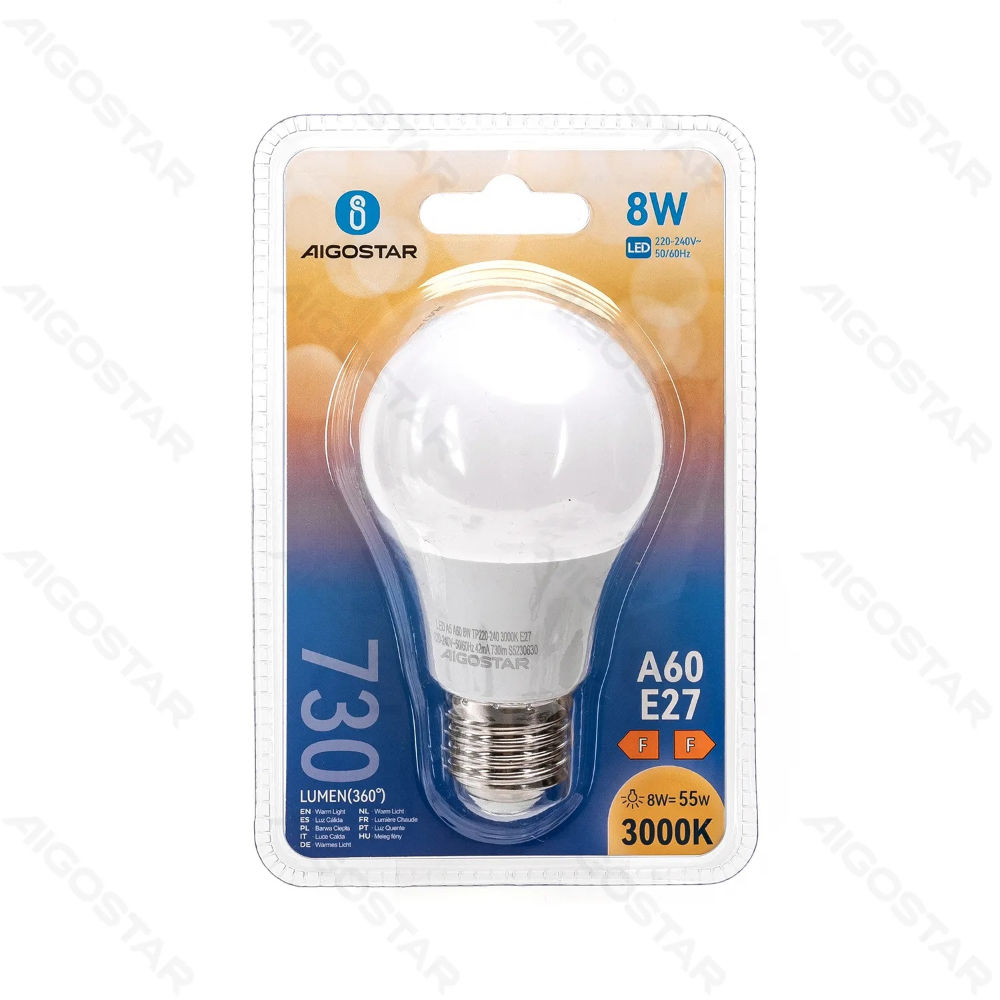 LAMPADINA LED A60 E27 8W - LUCE CALDA - 730LMAigostar