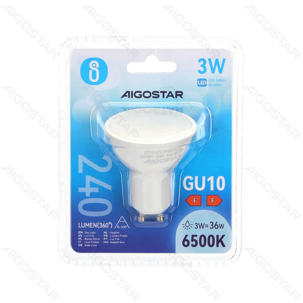 LED GU10 3W - LUCE FREDDA 6500K - 240LMAigostar