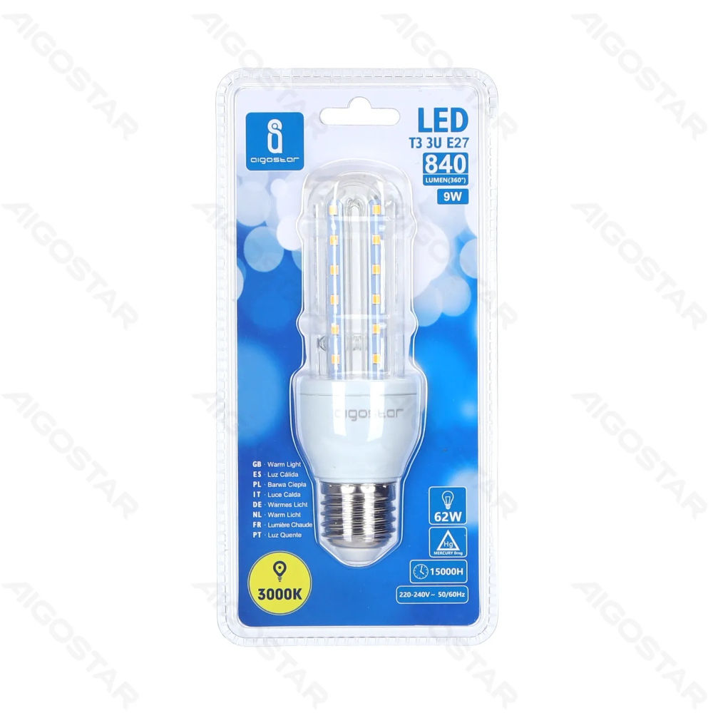 LAMPADINA LED-3U E27 9W - LUCE CALDA - 840LMAigostar