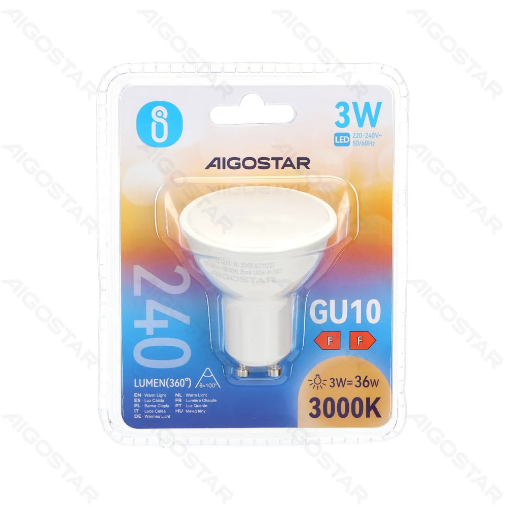 LED GU10 3W - LUCE CALDA 3000K - 240LMAigostar