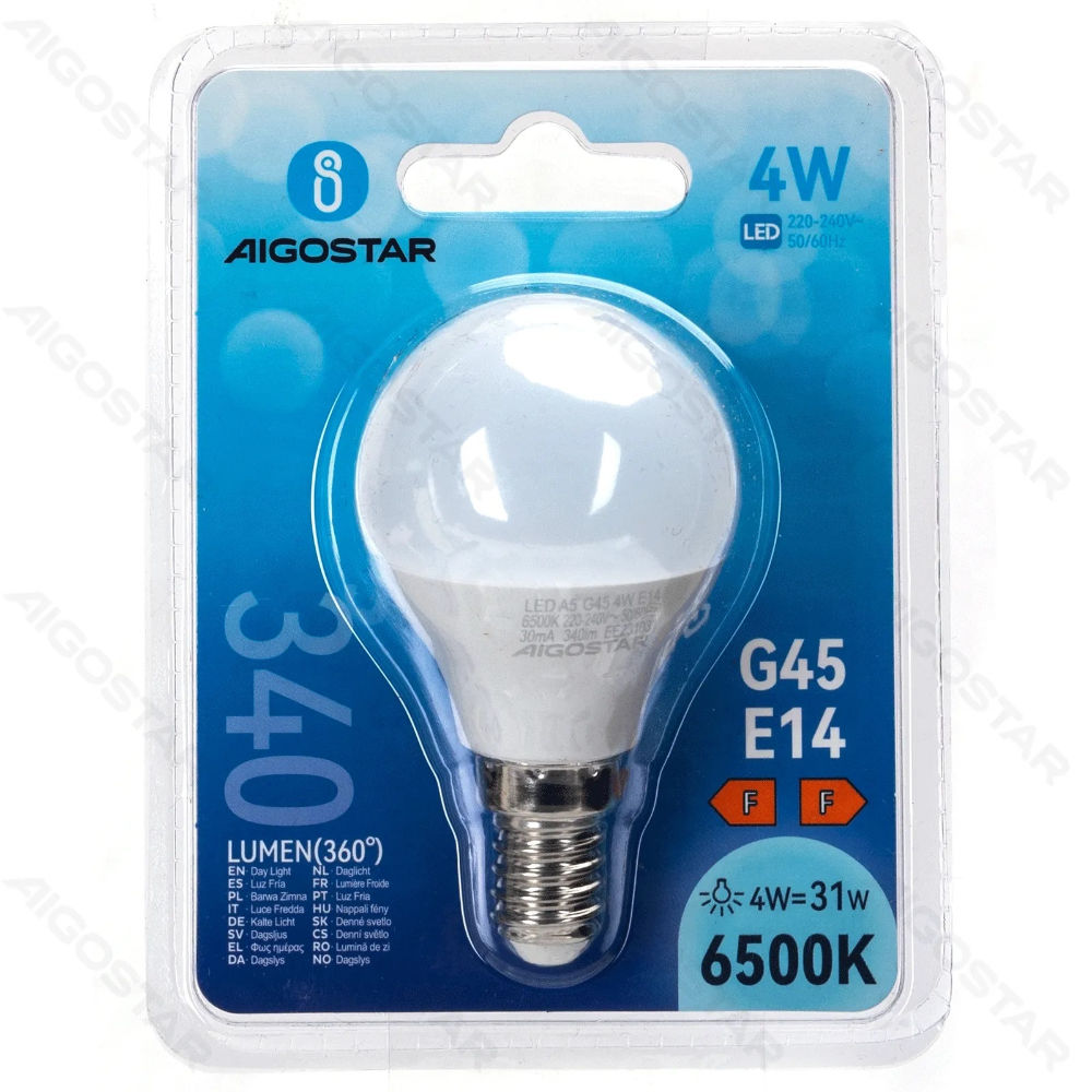 MINI GLOBO LED G45 E14 4W - LUCE FREDDA 340LMAigostar