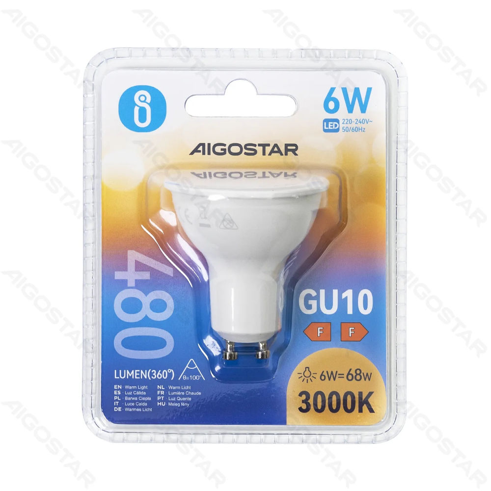 LED GU10 6W - LUCE CALDA 3000K - 480LMAigostar