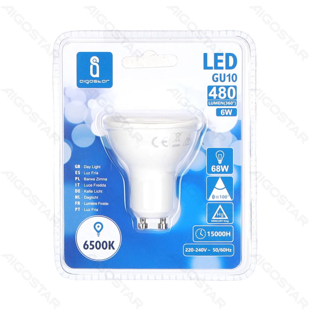 LED GU10 6W - LUCE FREDDA 6500K - 480LMAigostar