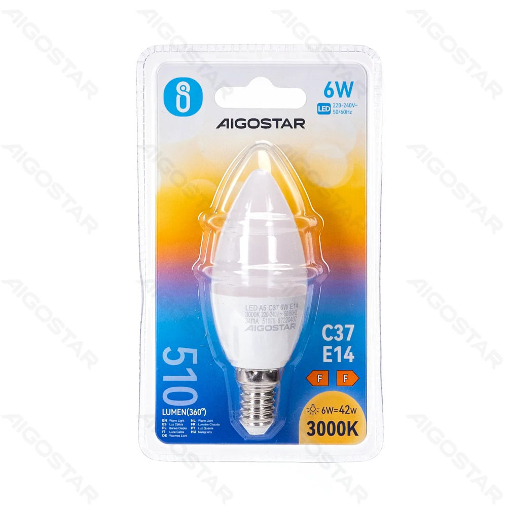 LAMPADINE LED C37 E14 6W - LUCE CALDA - 510LMAigostar