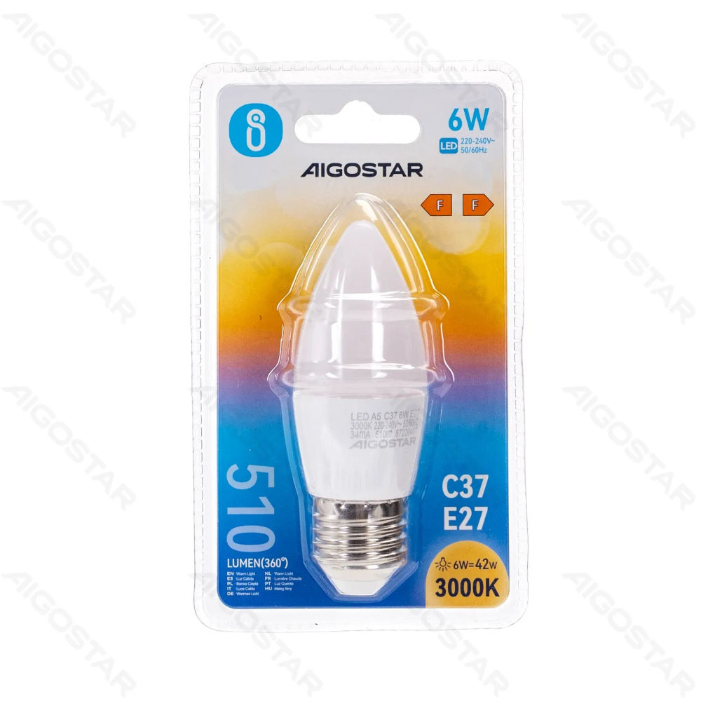 LAMPADINA LED C37 E27 6W - LUCE CALDA - 510LMAigostar