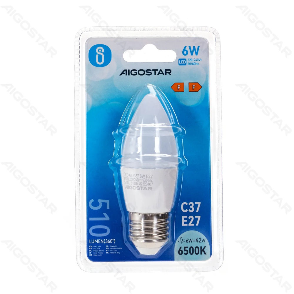 LAMPADINA LED C37 E27 6W - LUCE FREDDA - 510LMAigostar