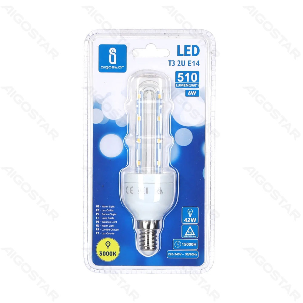 LAMPADINA LED-2U E14 6W - LUCE CALDA - 510LMAigostar