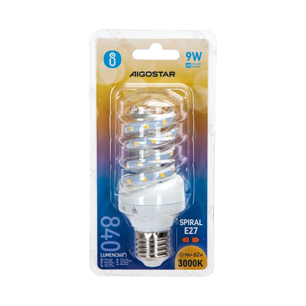 LAMPADINE LED A SPIRALE E27 9W - LUCE CALDA - 840LMAigostar