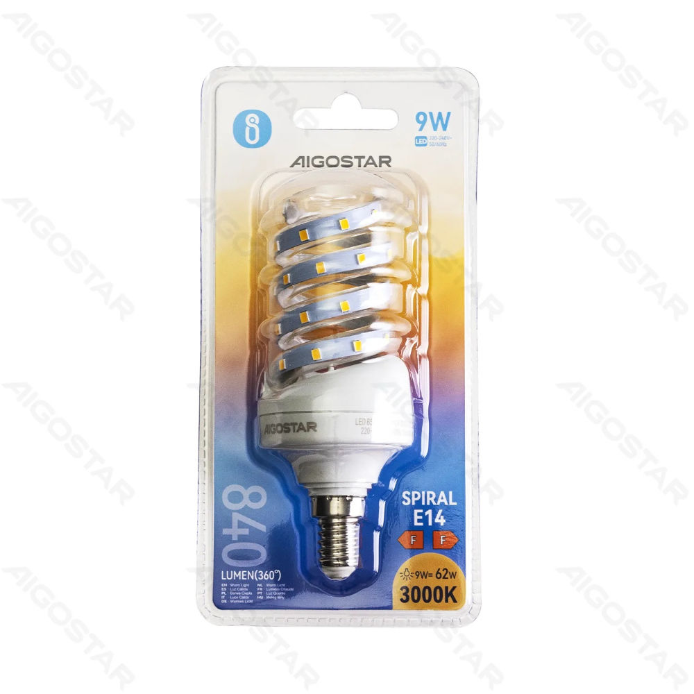 LAMPADINA LED A SPIRALE E14 9W - LUCE CALDA - 840LMAigostar