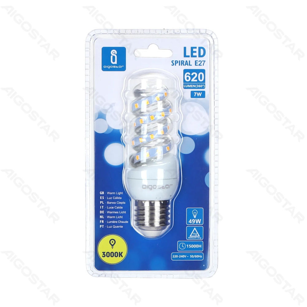 LAMPADINA LED A SPIRALE E27 7W - LUCE CALDA - 620LMAigostar