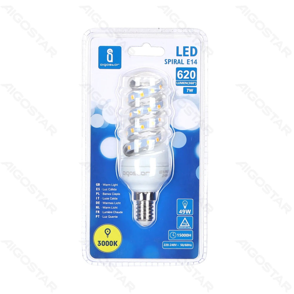 LAMPADINA LED A SPIRALE E14 7W - LUCE CALDA - 620LMAigostar