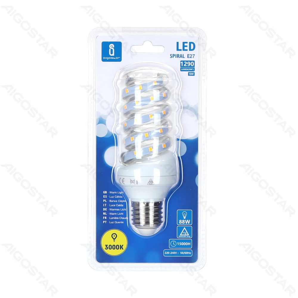 LAMPADINA LED A SPIRALE E27 13W - LUCE CALDA - 1290LMAigostar
