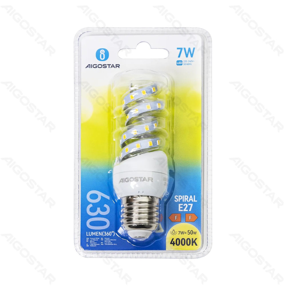 LAMPADINE LED A SPIRALI E27 7W - LUCE NEUTRA - 630LMAigostar