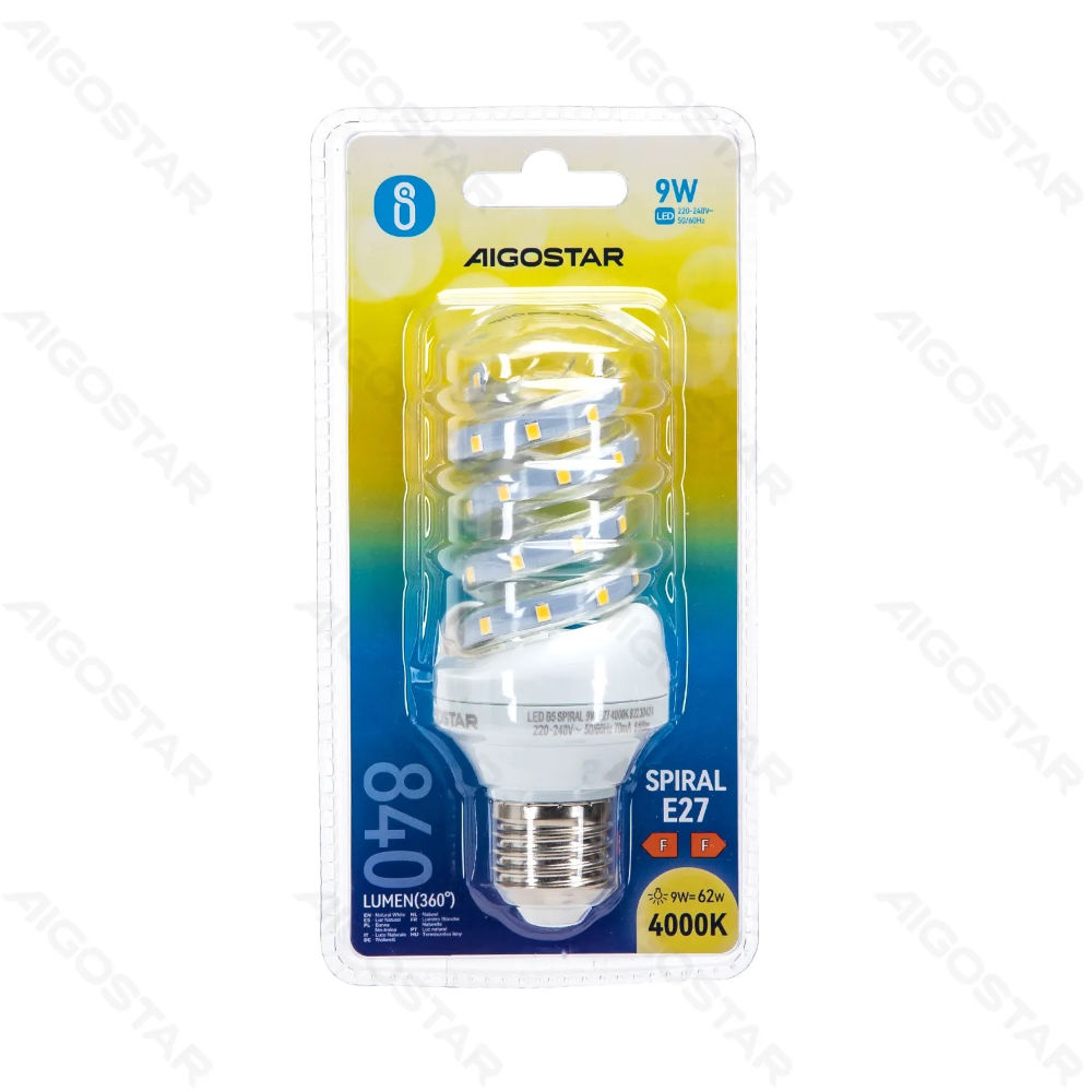 LAMPADINA LED A SPIRALE E27 9W - LUCE NEUTRA - 840LMAigostar
