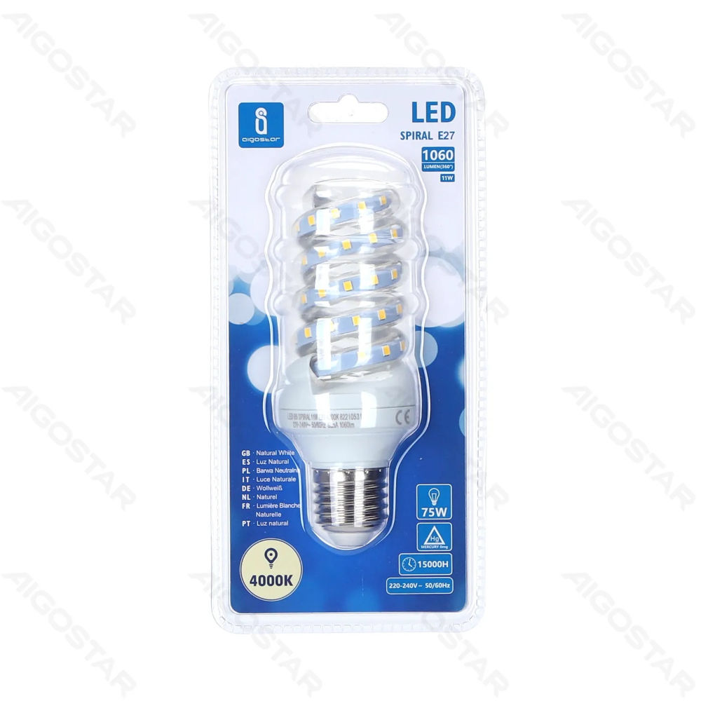 LAMPADINA LED A SPIRALE E27 11W - LUCE NEUTRA - 1060LMAigostar