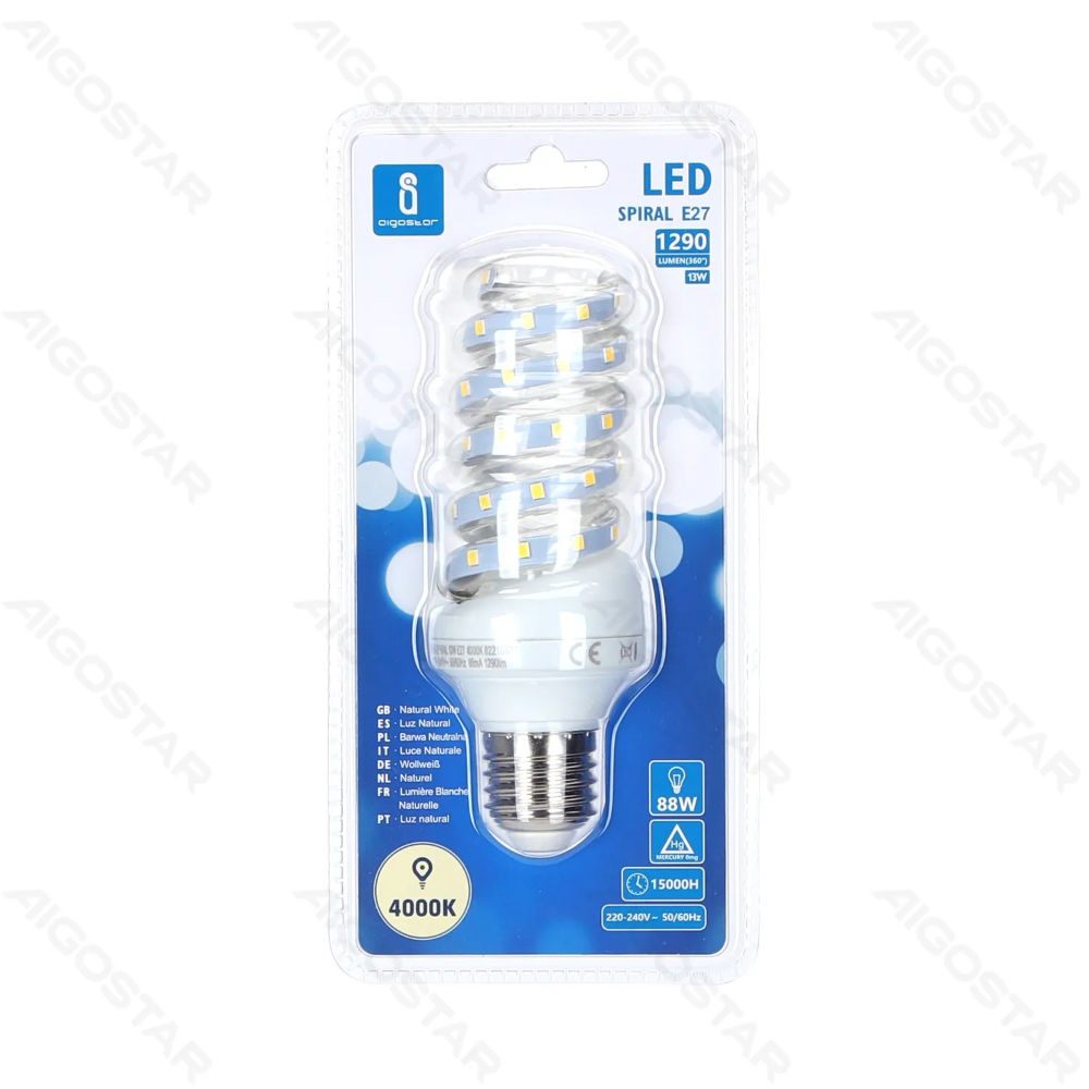 LAMPADINA LED A SPIRALE E27 13W LUCE NEUTRA - 1290LMAigostar