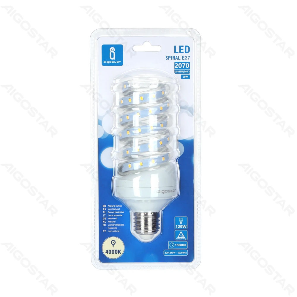LAMPADINA LED A SPIRALE E27 20W - LUCE NEUTRA - 2070LMAigostar