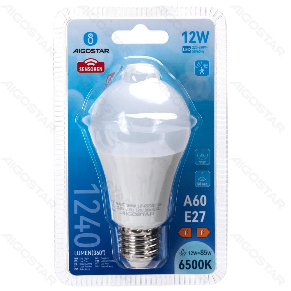 LAMPADINA LED A60 CON SENSORE E27 12W - LUCE FREDDAAigostar