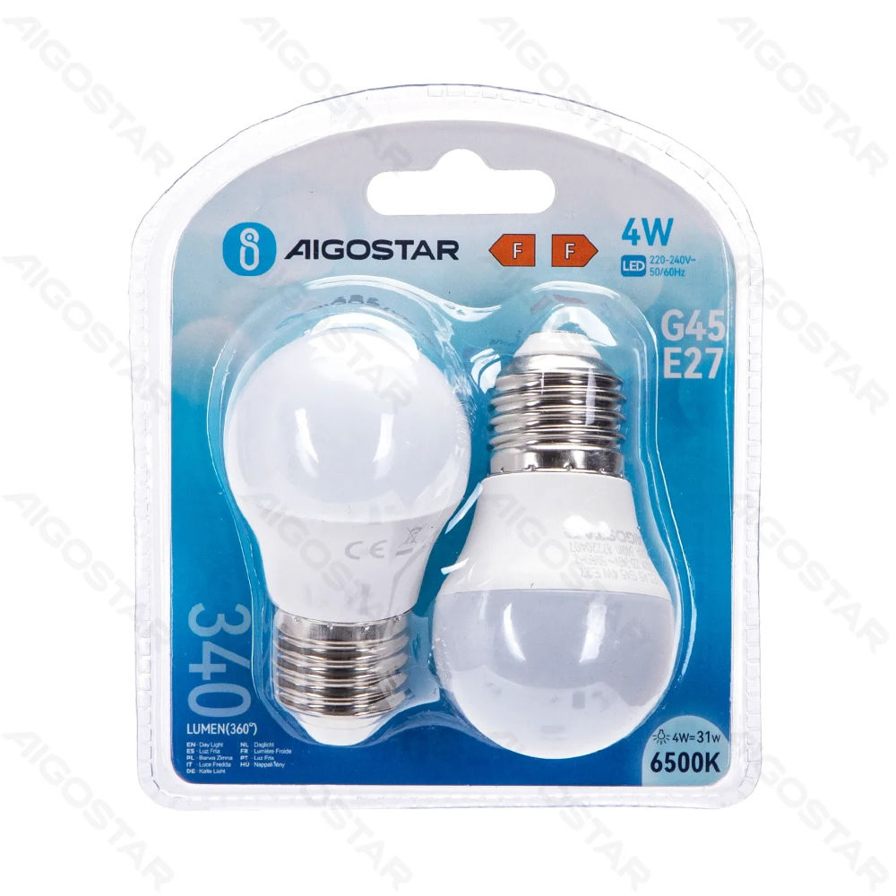 MINI GLOBO LED G45 E27 4W - LUCE FREDDA 340LM - 2PZAigostar