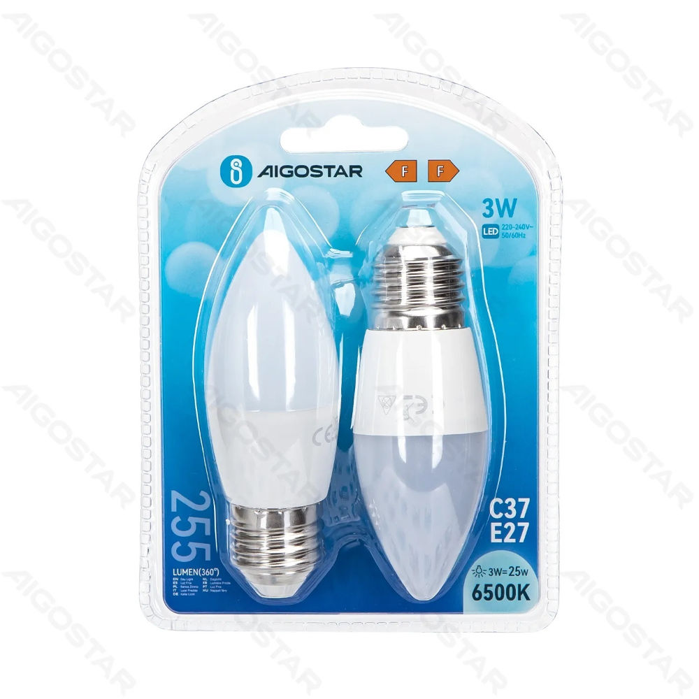 LAMPADINA LED C37 E27 3W - LUCE FREDDA 255LM - 2PZAigostar