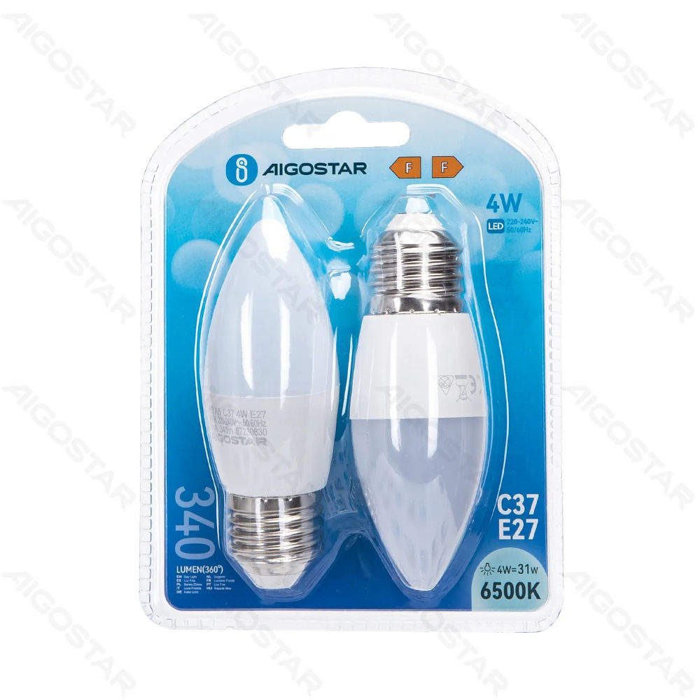 LAMPADINA LED C37 E27 4W - LUCE FREDDA 340LM - 2PZAigostar