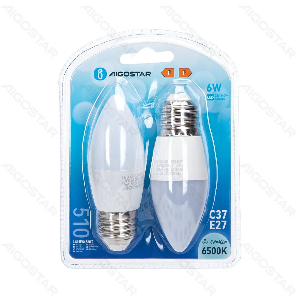 LAMPADINA LED C37 E27 6W - LUCE FREDDA 510LM - 2PZAigostar