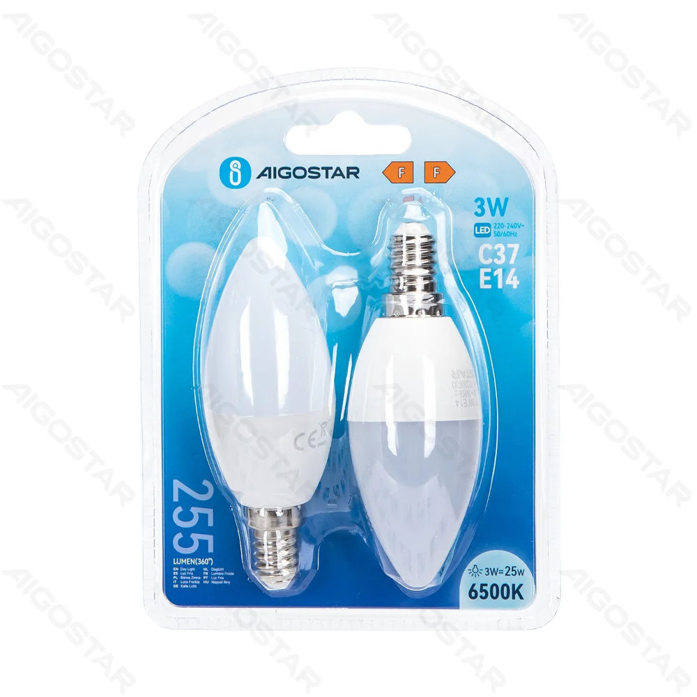 LAMPADINA LED C37 E14 3W - LUCE FREDDA 255LM - 2PZAigostar