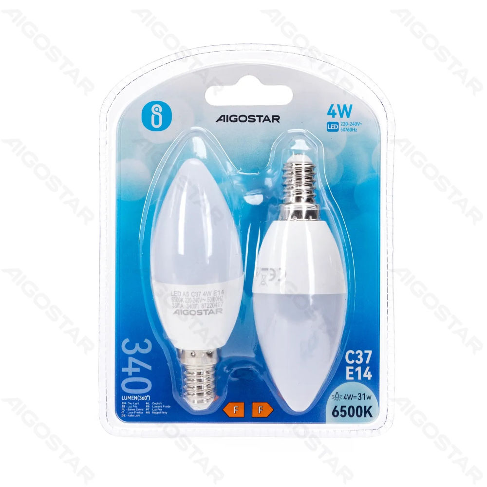 LAMPADINA LED C37 E14 4W - LUCE FREDDA 34LM - 2PZAigostar