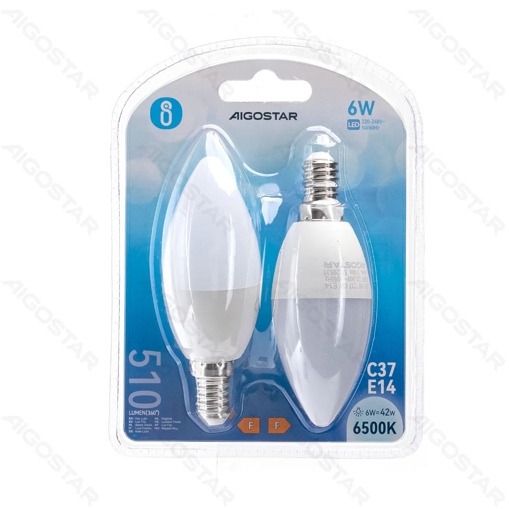 LAMPADINA LED C37 E14 6W - LUCE FREDDA 510LM - 2PZAigostar