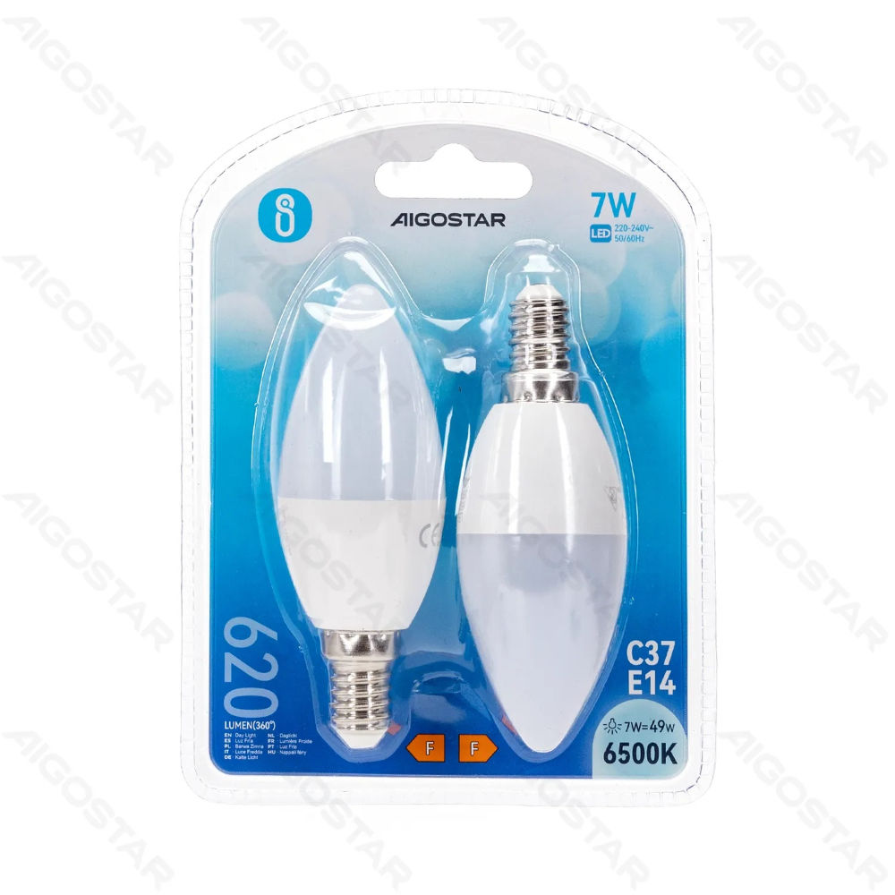 LAMPADINA LED C37 E14 7W - LUCE FREDDA 620LM - 2PZAigostar