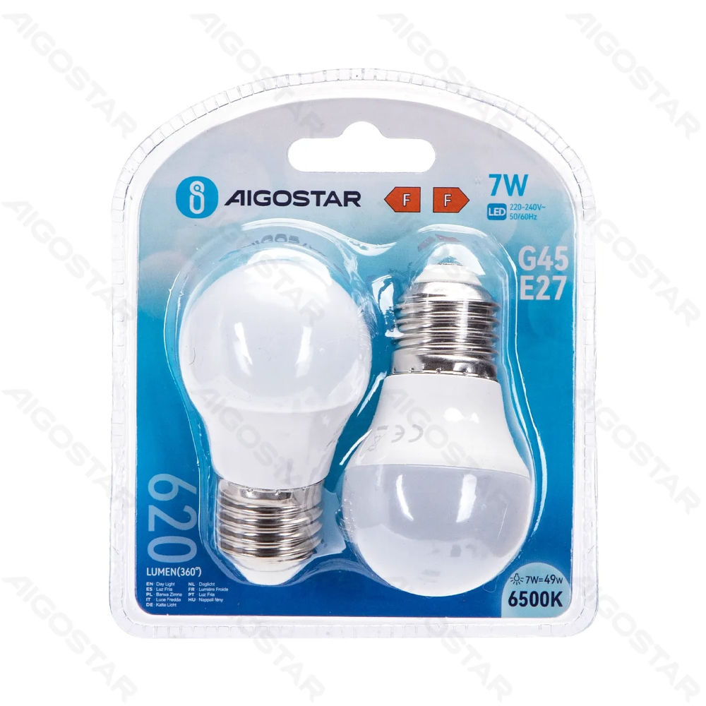 MINI GLOBO LED G45 E27 7W - LUCE FREDDA 620LM - 2PZAigostar