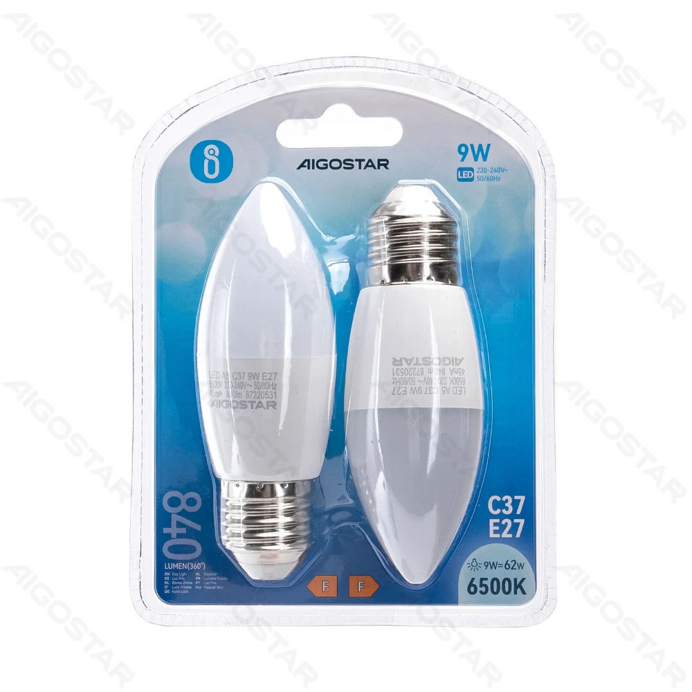 LAMPADINE LED C37 E27 9W - LUCE FREDDA 840LM - 2PZAigostar